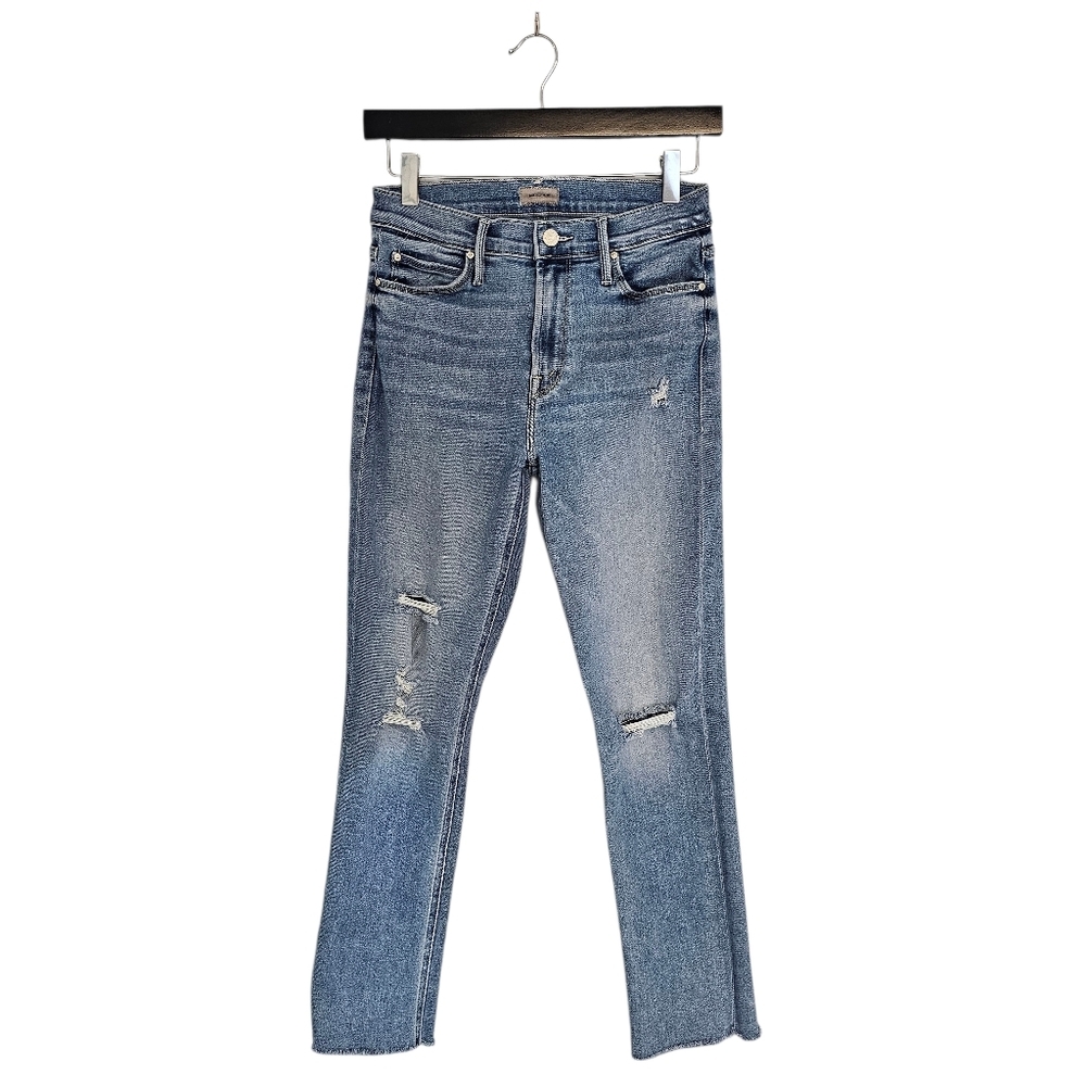 MOTHER The Mid Rise Dazzler Ankle Fray Straight Leg Light Blue Jeans 27 Preowned